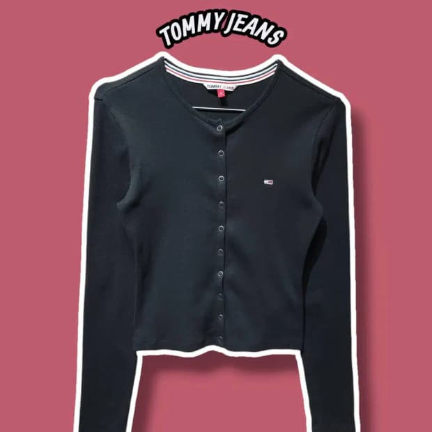 S/ 타미진스 버튼 가슴로고 가디건 블랙 /1120