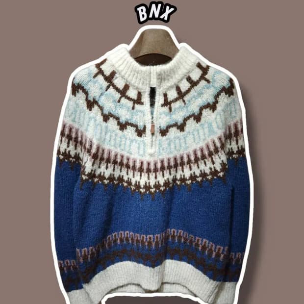 F/ BNX 비엔엑스 울혼방 노르딕패턴 반집업 니트 /1203