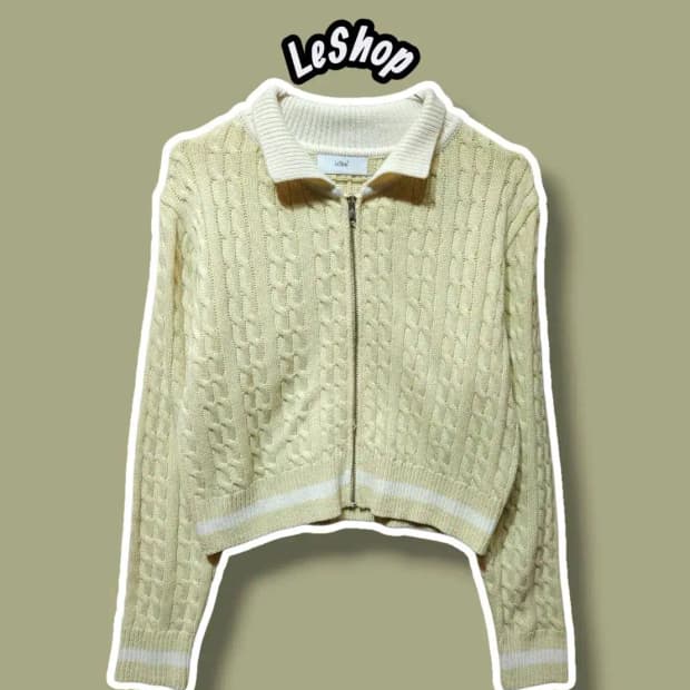 F/ LeShop 르샵 카라 꽈배기 니트 집업 가디건 /1203