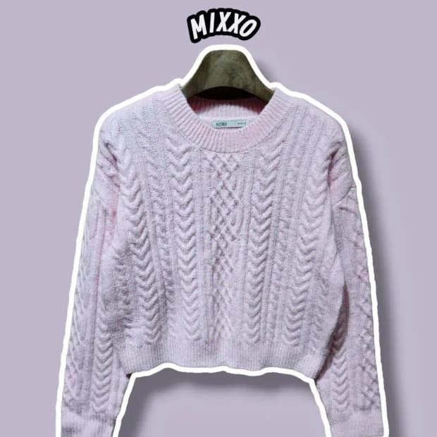 S/ 미쏘 라운드 세미크롭 니트 핑크 /1204