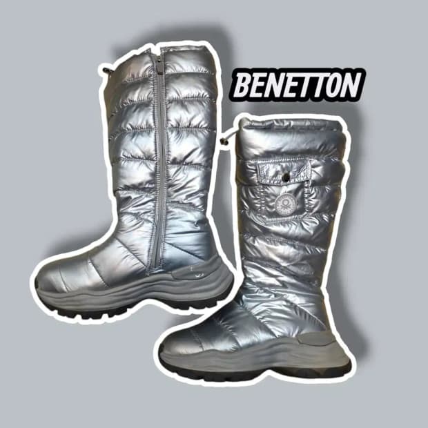 235/ 베네통 롱패딩 스노우 부츠 실버 /1211