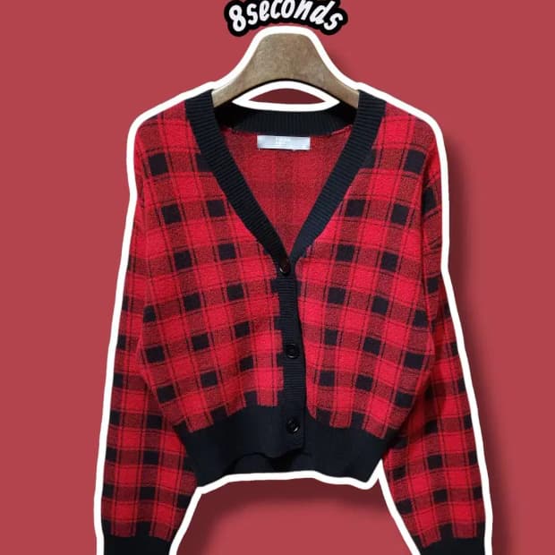 M/ 에잇세컨즈 체크 패턴 가디건 레드 /1216