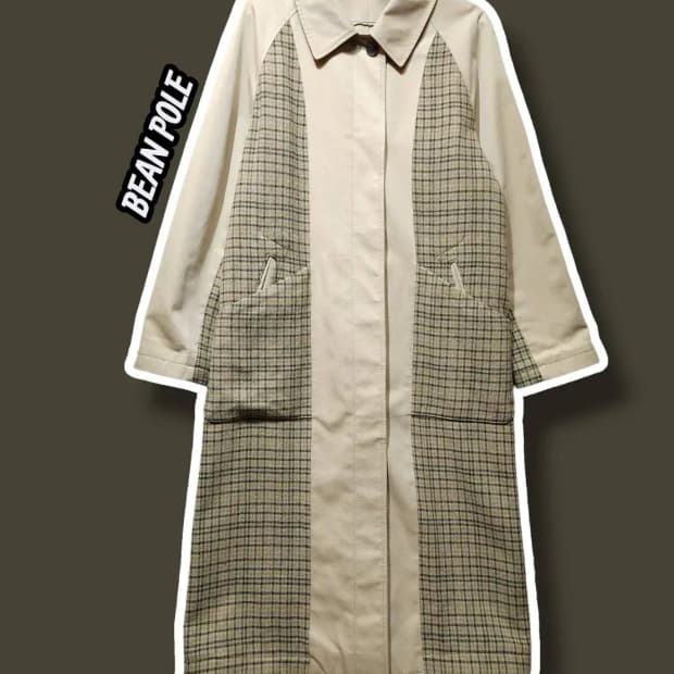 90/ 빈폴 레이디스 울 체크 리버시블 트렌치코트 베이지 /1222