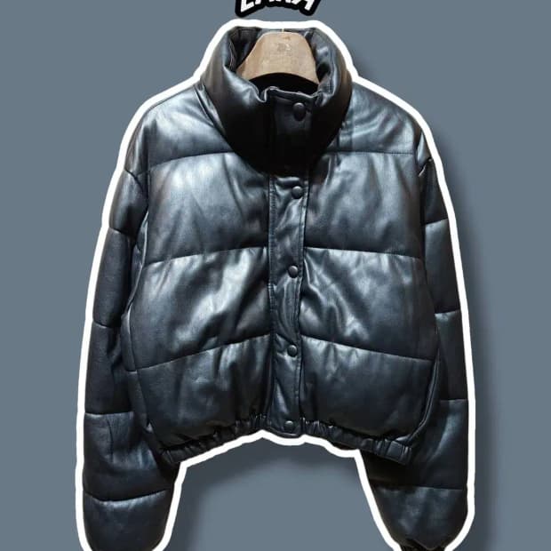 M/ 자라 비건 레더 숏패딩 블랙 /0113