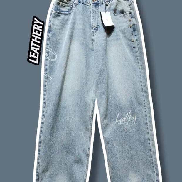M/ 레더리 빈티지 프린팅 와이드 데님 팬츠 라이트블루 새상품 /0119