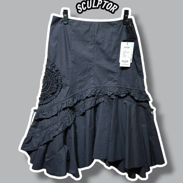 M/ SCULPTOR 스컬프터 프릴 미디 스커트 챠콜 새상품 /0121