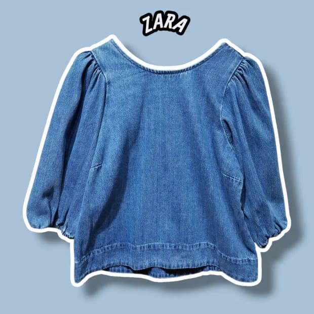 S/ 자라 벌룬 데님 백리스 블라우스 /0121