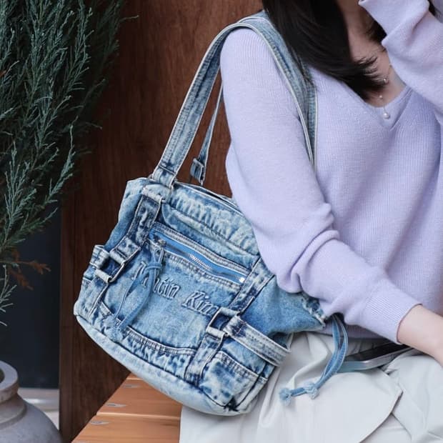 matin kim 마뗑킴 데님 스퀘어백 라이트 블루