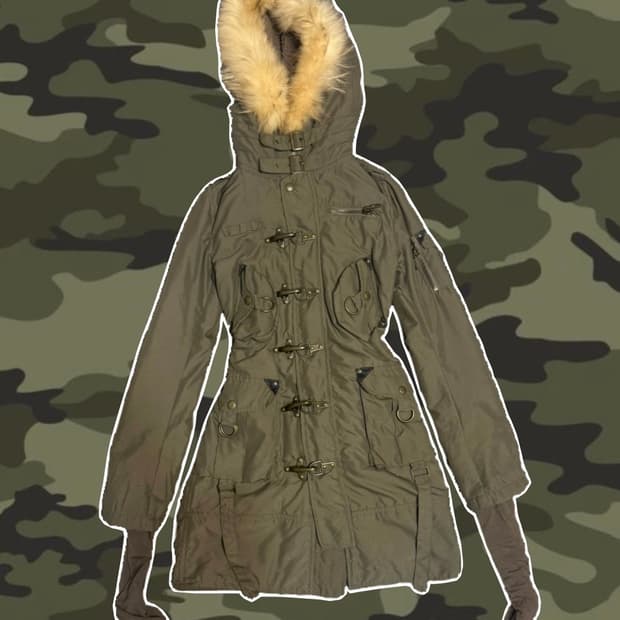 빈티지 y2k 야상 후드퍼 버클 자켓 패딩