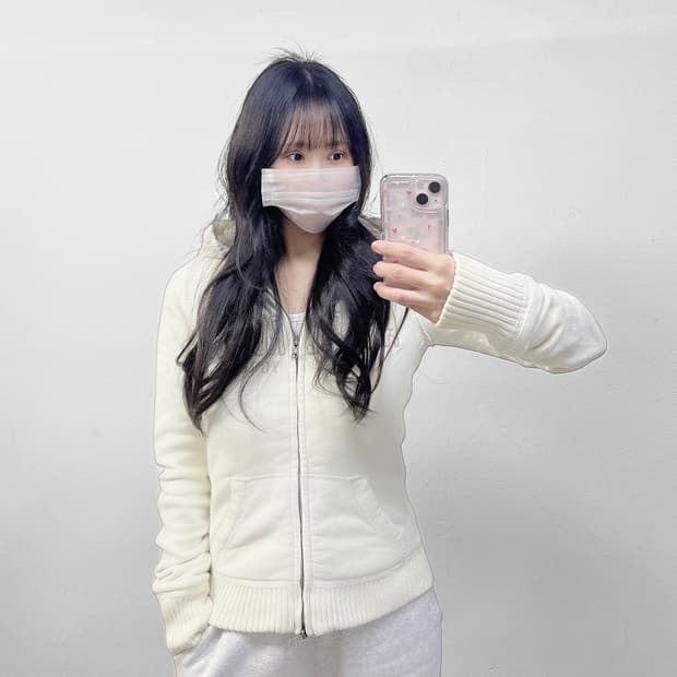 아베크롬비 스펠 로고 양털 후드집업 화이트