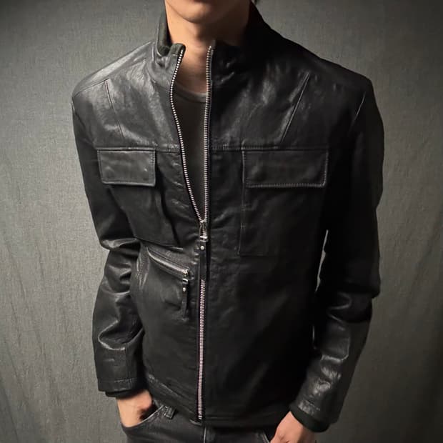 lamb skin pocket leather jacket