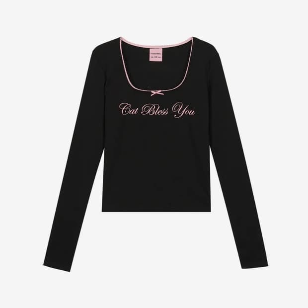 잇자바이브 CAT BLESS RIBBON LONG SLEEVE - BLA
