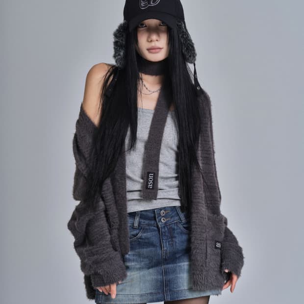 애즈온 ASON LUCA TIE CARDIGAN 차콜