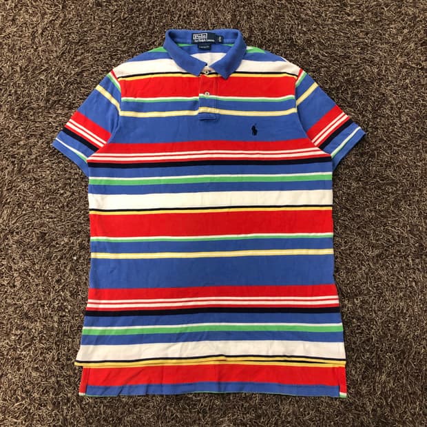 L 폴로 랄프로렌 멀티컬러 스트라이프 PK 반팔 카라 티셔츠