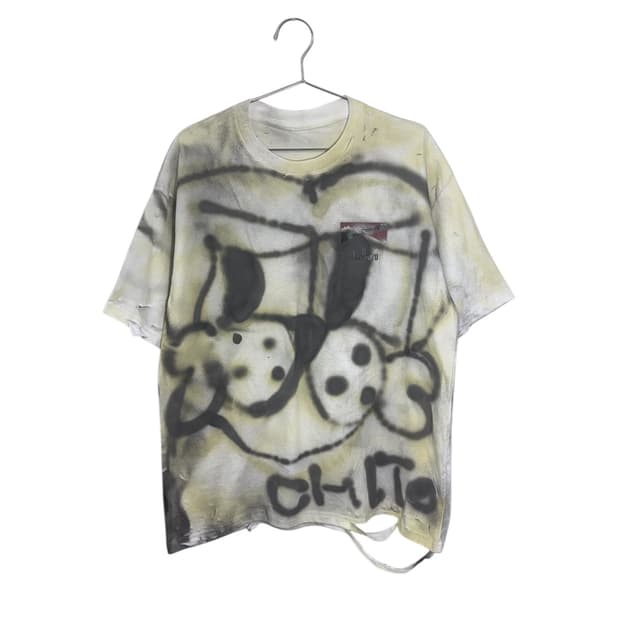 치토 그래피티 프린팅 커스텀 다스트레스드 데미지 반팔 