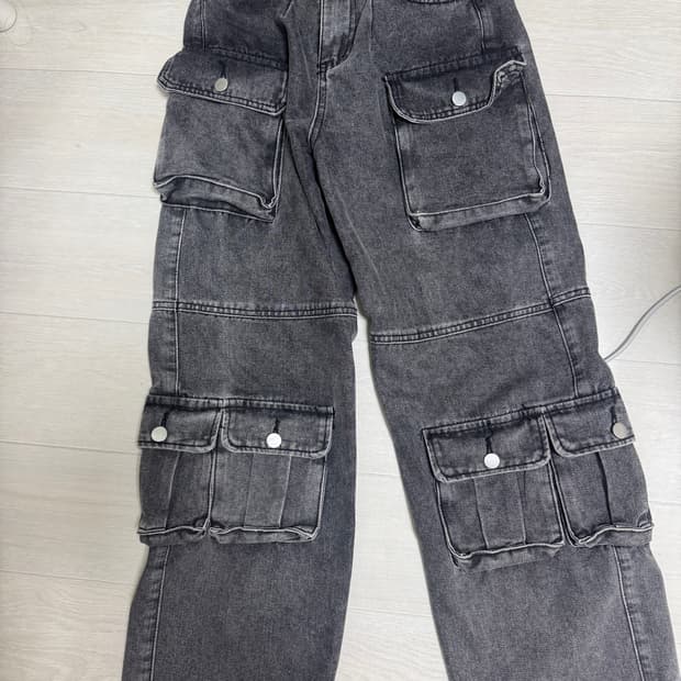 빈티지 흑청 카고 데님 팬츠
