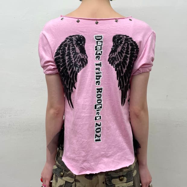 Black Spangled Winged Studded Kitch T