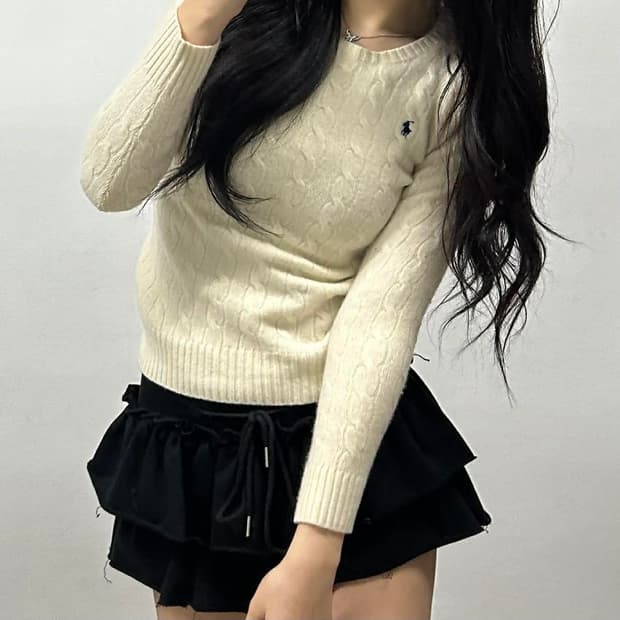 폴로 랄프로렌 신형 큐알택 아이보리 케이블 걸즈 크루넥 니트(M)
