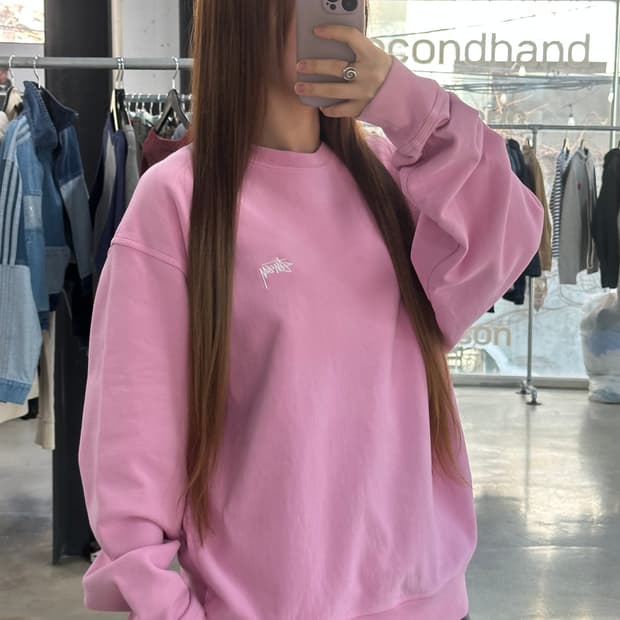 스투시 오버다이드 스탁로고 핑크 맨투맨