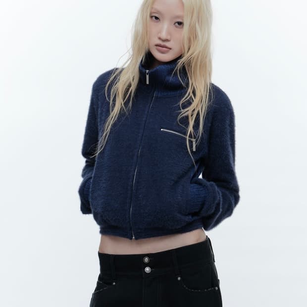 Wet Tag HIGH NECK KNIT ZIP-UP NAVY