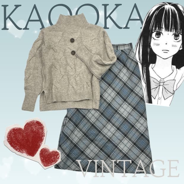 🧸사와코의 러블리 도쿄데이트 코디세트🧸 니트 체크 롱스커트