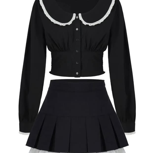 텍O 새상품) 버니앤돌 캔디돌 셋업 블랙 블라우스 스커트 워니하우스 슈