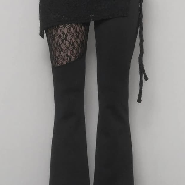 에트오소메 시스루 레이스 랩 부츠컷 팬츠