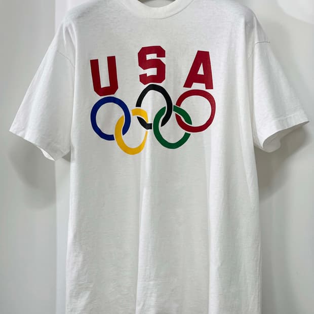90's USA 레드바 올림픽 빈티지 싱글스티치 화이트 반팔 티셔츠