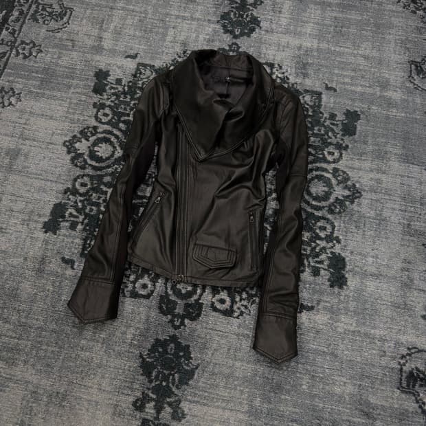 No id drape high neck leather jacket