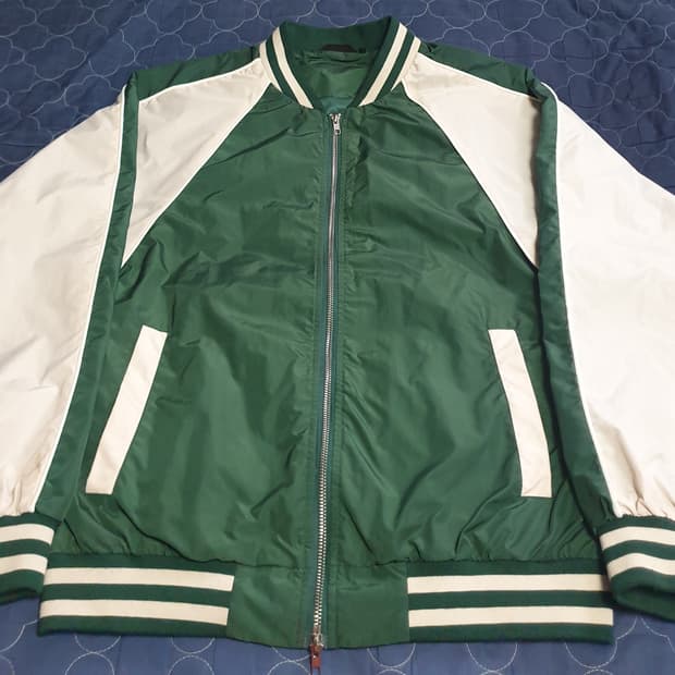 트릴리온 스포티 배색 폴리 블루종 자켓 크림&그린 (M)