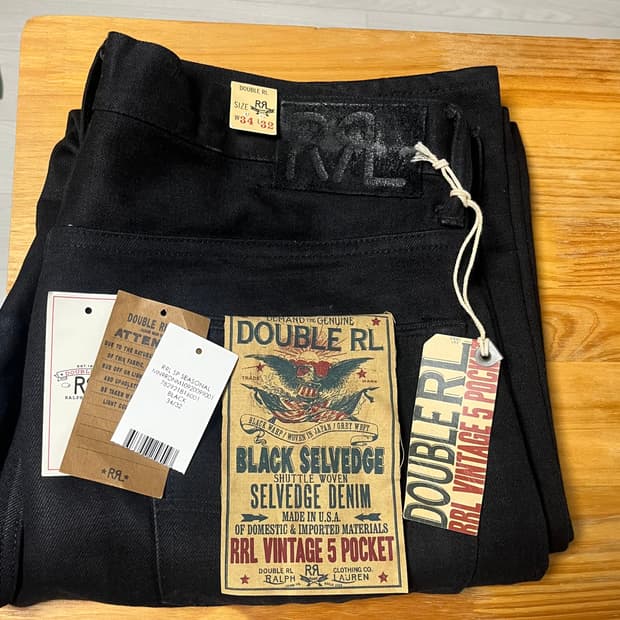 Rrl 빈티지 파이브포켓 블랙온블랙 34/32