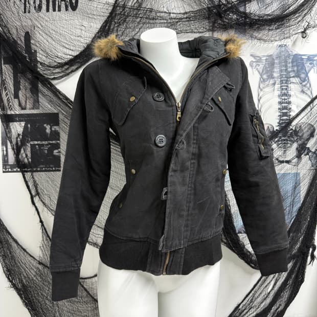 00s fur detailed hood zip-up