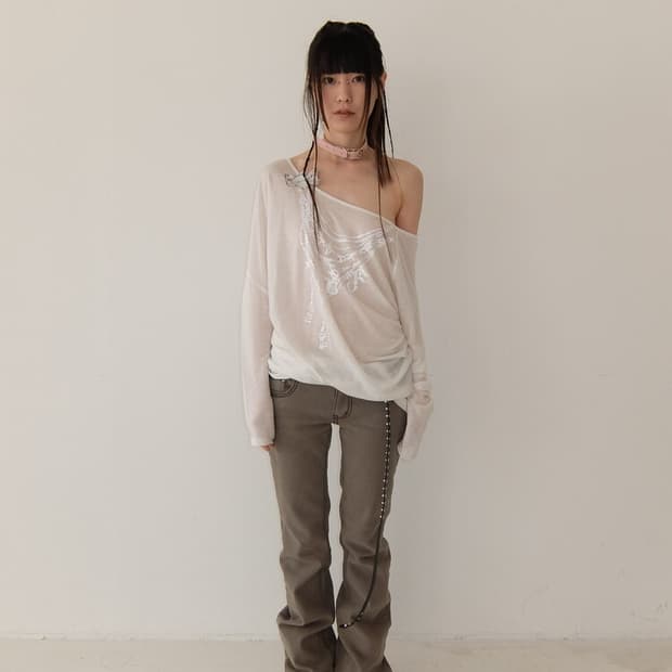 샵페어리 stitch low rise flare pants (khaki)