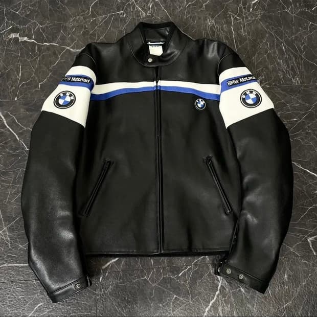 Bmw 소가죽 레더 레이싱 바이커 자켓 블랙