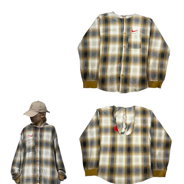 나이키 브라운 슈프림 로고 체크 자켓 XL