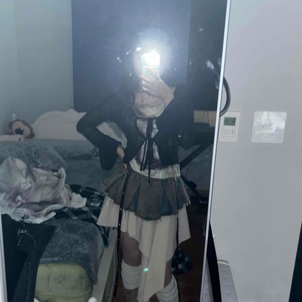 언발 데님 스커트