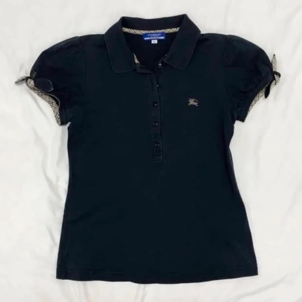 버버리 blue label 블랙 클래식체크 퍼프 블라우스