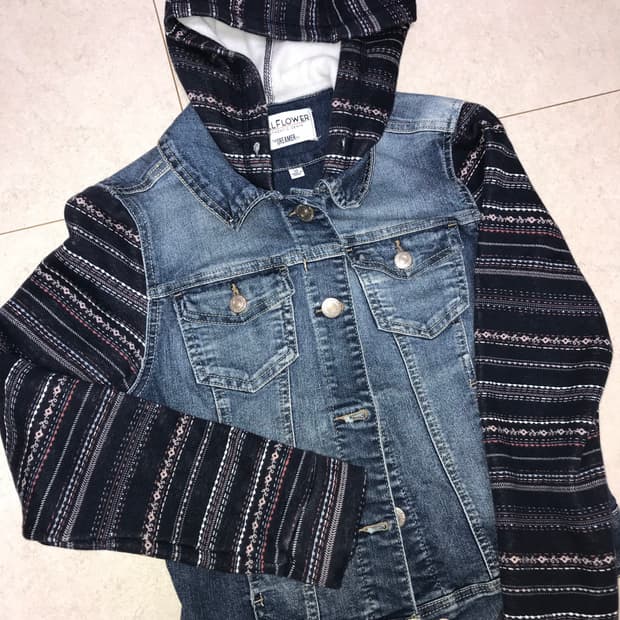 빈티지 히피 세미크롭 후드 청자켓 데님자켓