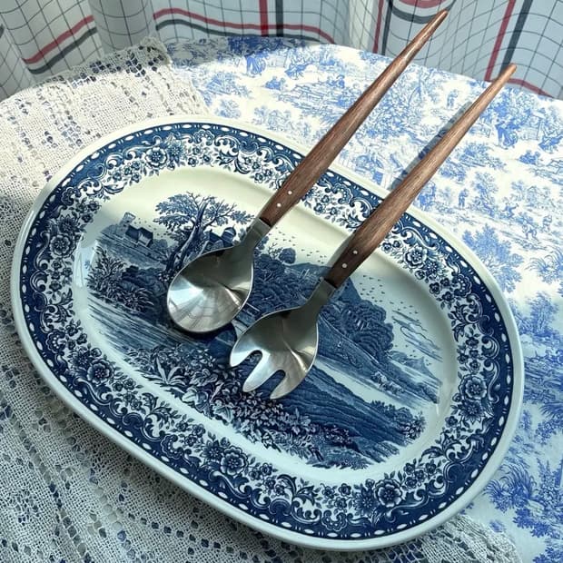 덴마크 빈티지 티크우드 서빙 스푼 포크세트