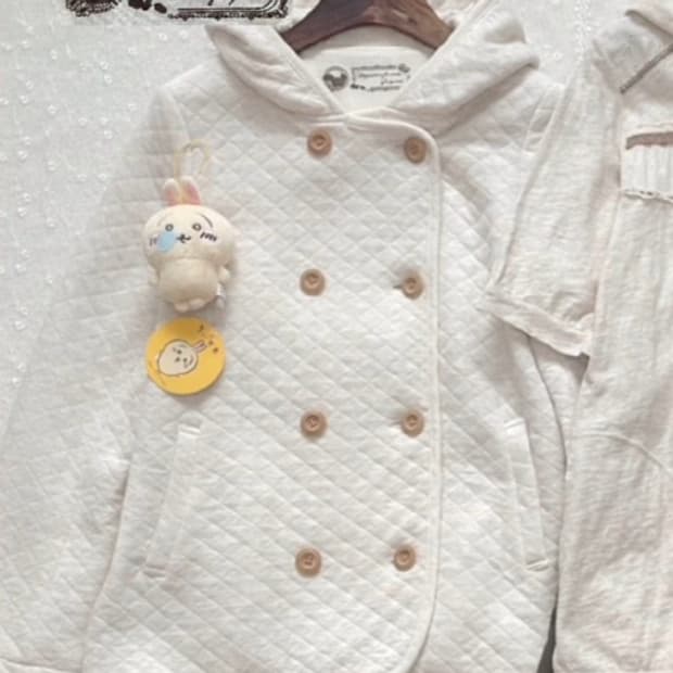 일본 빈티지 모리걸 더블버튼 퀄팅 후드 자켓 코트