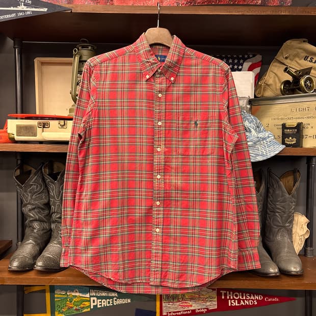 신형라벨 폴로 랄프로렌 레드 타탄체크 버튼다운 셔츠 N751