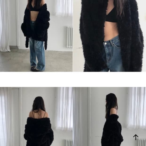 샵포허 스트랩 헤어리 퍼자켓 블랙