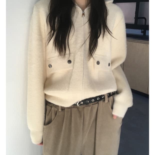 미엔느 mienne 하디 헤어리 후드 니트집업