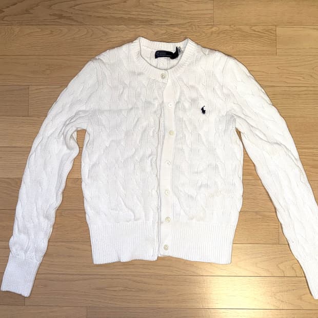 폴로 랄프로렌 여성 케이블 니트 코튼 크루넥 가디건 S / 화이트