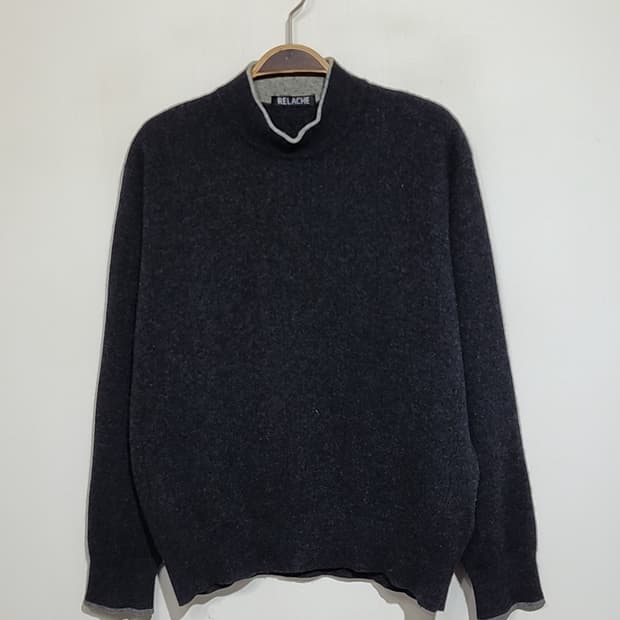 (XL) 반폴라 캐시미어 니트 차콜 무지 반목 스웨터 