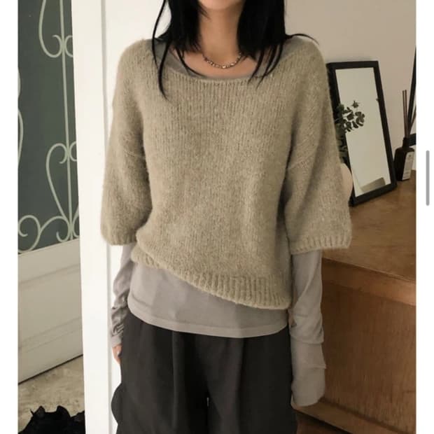 루프온 빈티지 7부 니트 레이어드 니트