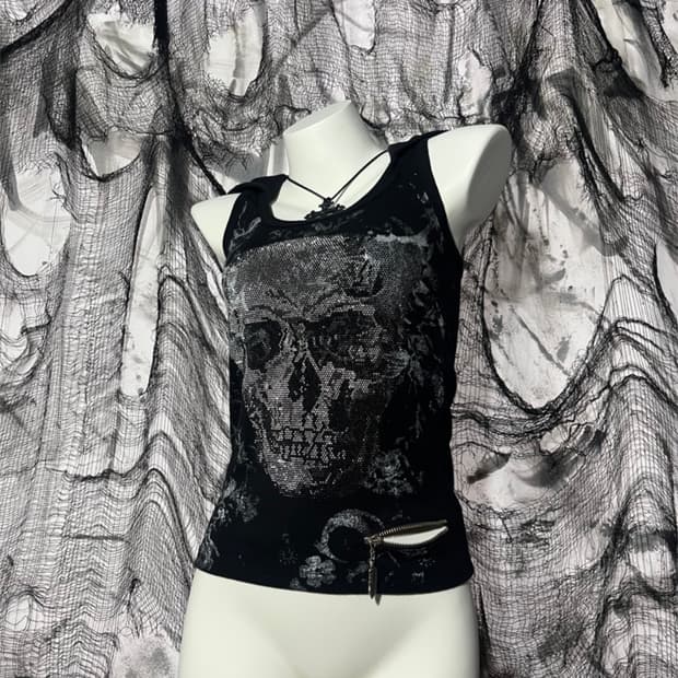 Punk Cubic Skull Hoodie sleeveless