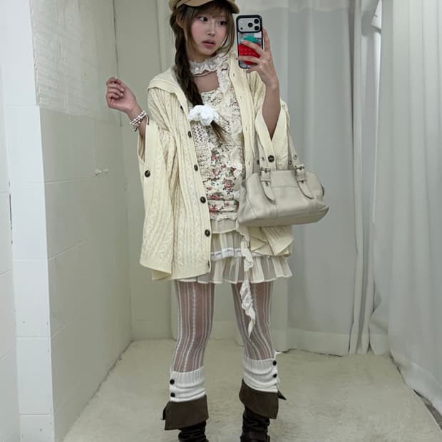 아이보리 핑크 페어리 히메 케이프 플라워 코디세트