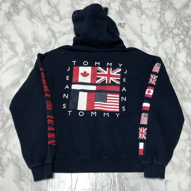 타미힐피거 만국기 후드티 네이비 희귀