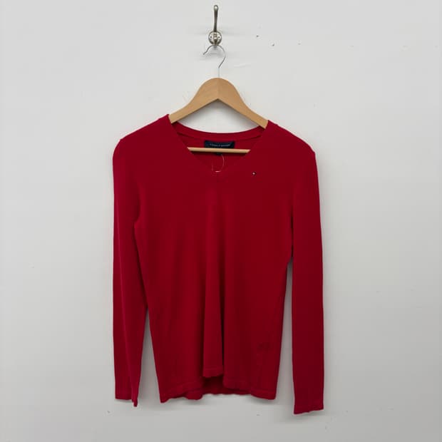 타미힐피거 브이넥 니트 레드 여성S